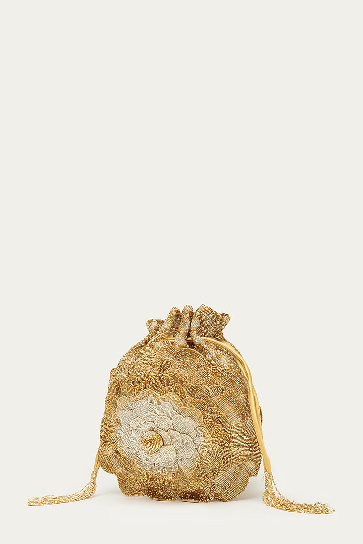 Vintage Gold Suede Hand Embroidered Potli by Doux Amour at Pernia's Pop Up Shop