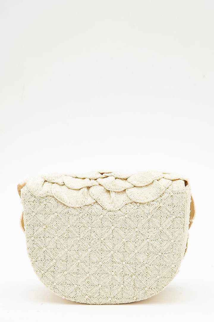 Ivory Suede Hand Embroidered Clutch by Doux Amour at Pernia's Pop Up Shop