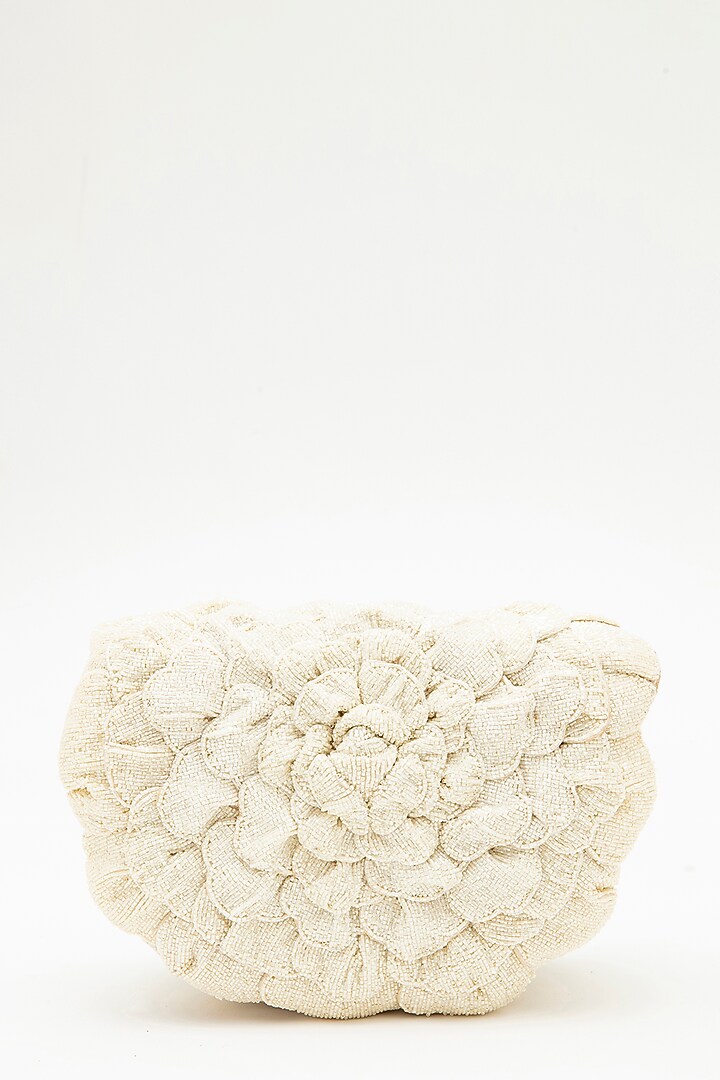 Ivory Suede Hand Embroidered Clutch by Doux Amour at Pernia's Pop Up Shop