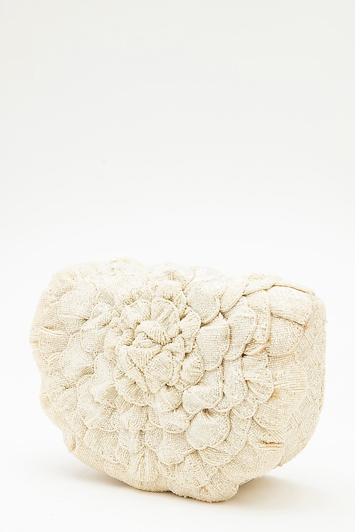 Ivory Suede Hand Embroidered Clutch by Doux Amour at Pernia's Pop Up Shop