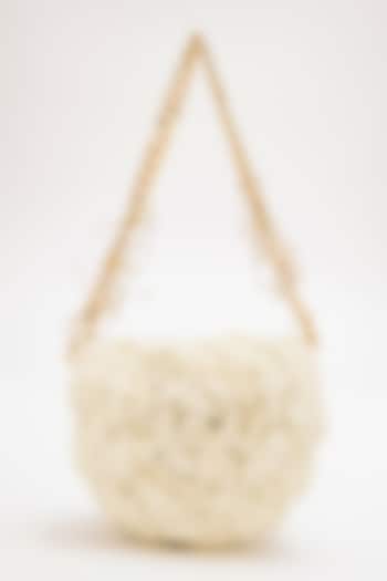 Ivory Suede Hand Embroidered Clutch by Doux Amour