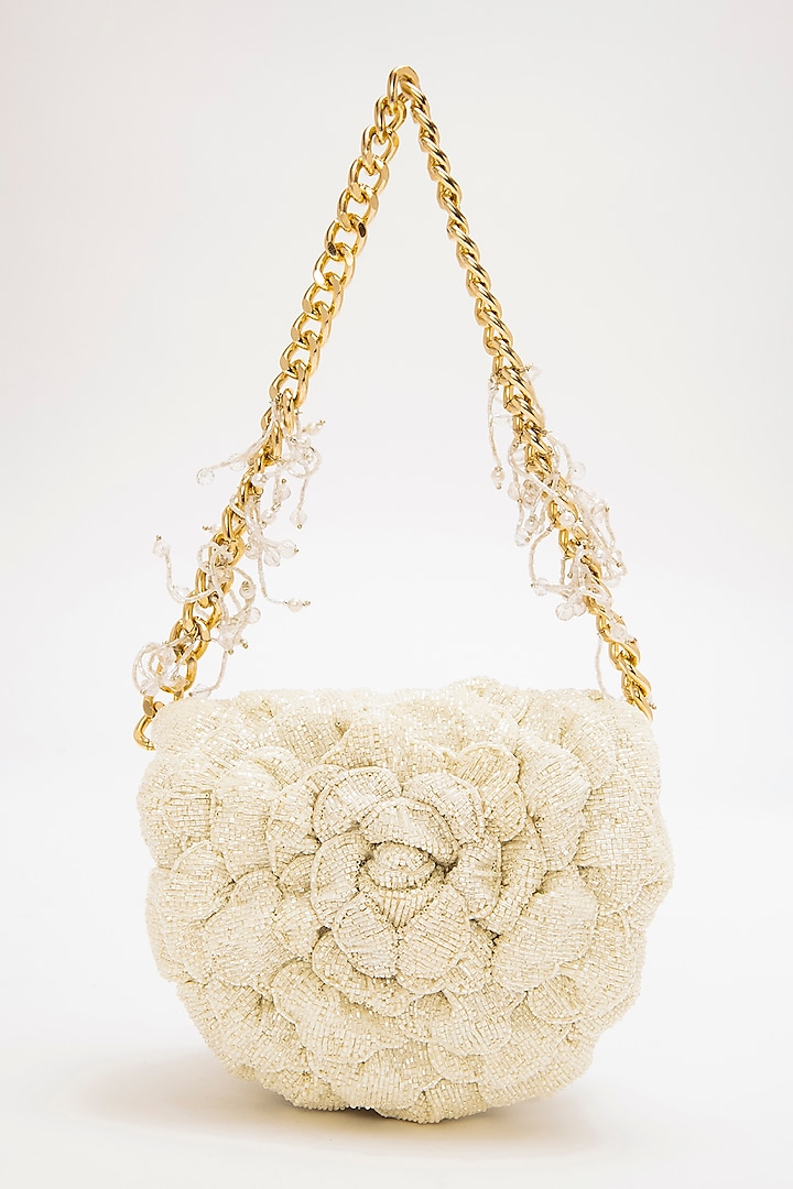 Ivory Suede Hand Embroidered Clutch by Doux Amour at Pernia's Pop Up Shop