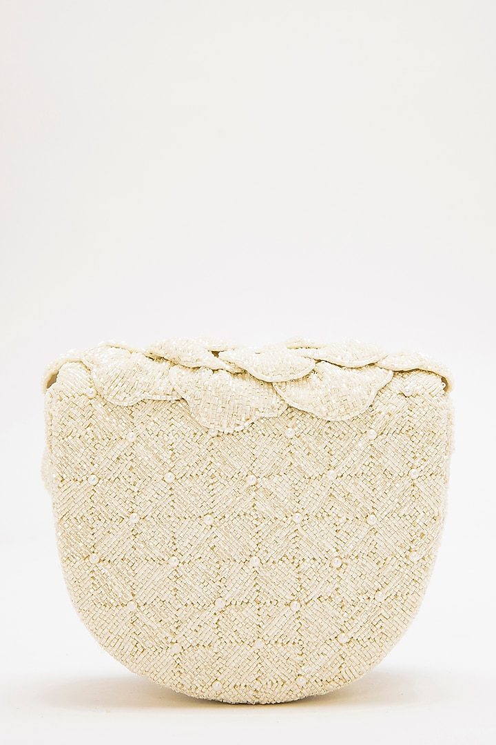 Ivory Suede Hand Embroidered Clutch by Doux Amour at Pernia's Pop Up Shop
