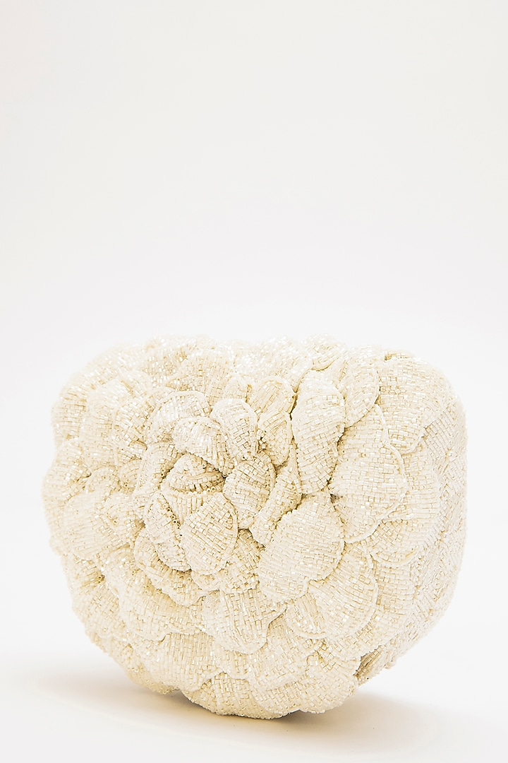 Ivory Suede Hand Embroidered Clutch by Doux Amour at Pernia's Pop Up Shop