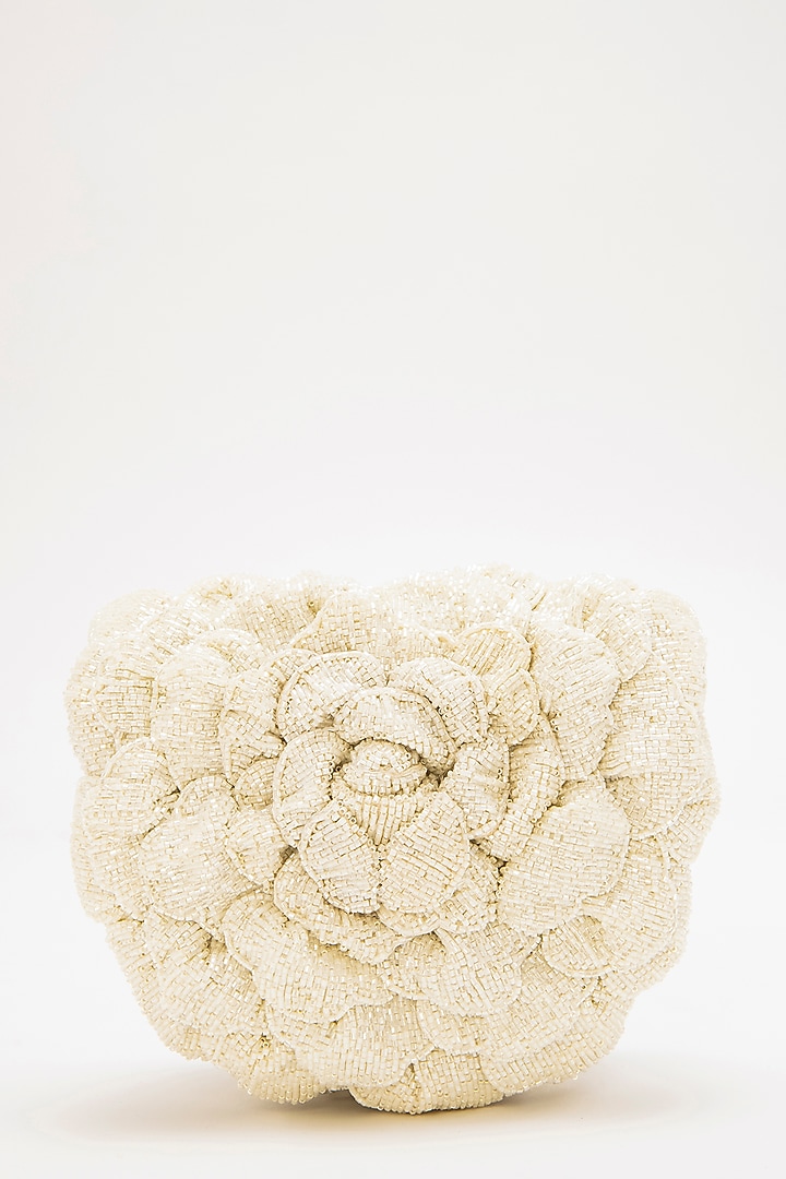 Ivory Suede Hand Embroidered Clutch by Doux Amour at Pernia's Pop Up Shop