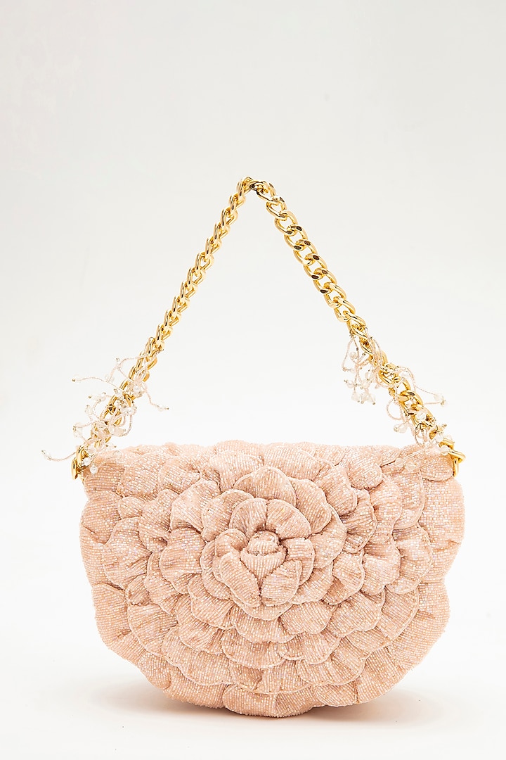 Blush Suede Hand Embroidered Clutch by Doux Amour
