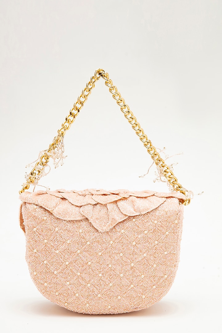 Blush Suede Hand Embroidered Clutch by Doux Amour at Pernia's Pop Up Shop