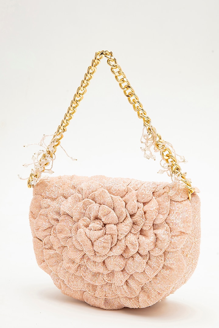 Blush Suede Hand Embroidered Clutch by Doux Amour at Pernia's Pop Up Shop
