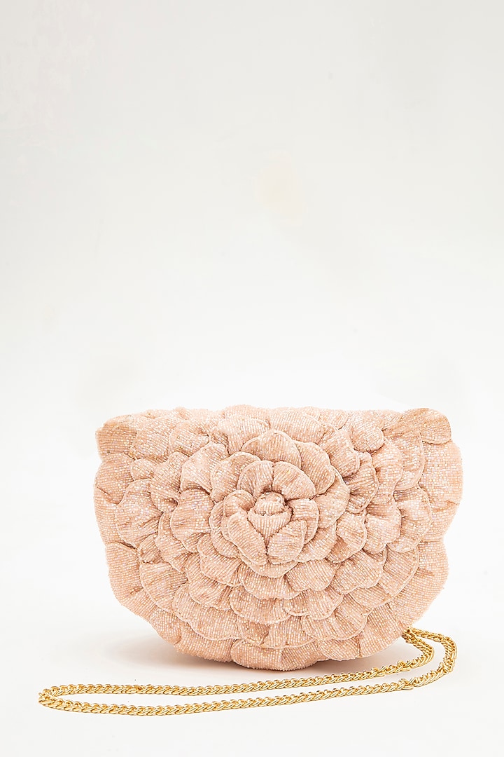 Blush Suede Hand Embroidered Clutch by Doux Amour at Pernia's Pop Up Shop
