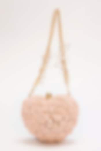 Blush Suede Hand Embroidered Heart Shaped Clutch by Doux Amour