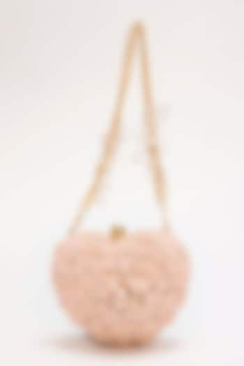 Blush Suede Hand Embroidered Heart Shaped Clutch by Doux Amour at Pernia's Pop Up Shop