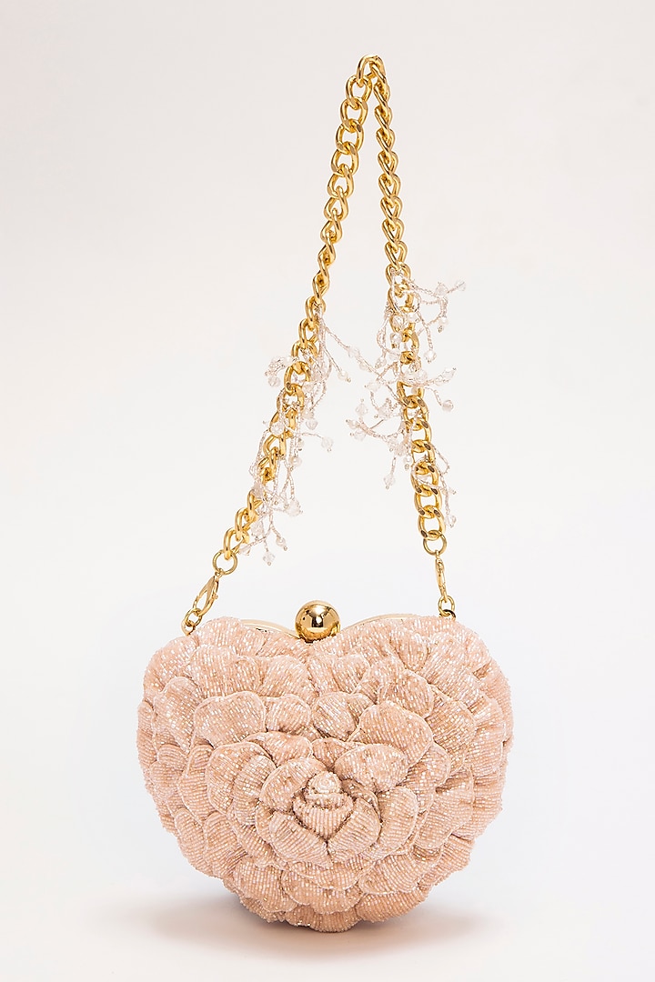 Blush Suede Hand Embroidered Heart Shaped Clutch by Doux Amour at Pernia's Pop Up Shop