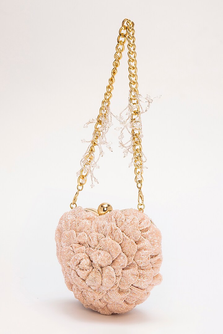 Blush Suede Hand Embroidered Heart Shaped Clutch by Doux Amour at Pernia's Pop Up Shop