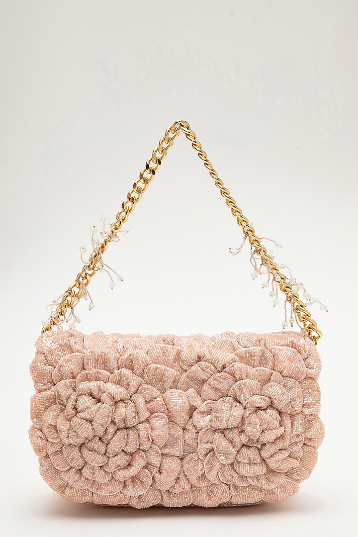 Blush Suede Hand Embroidered Clutch by Doux Amour at Pernia's Pop Up Shop