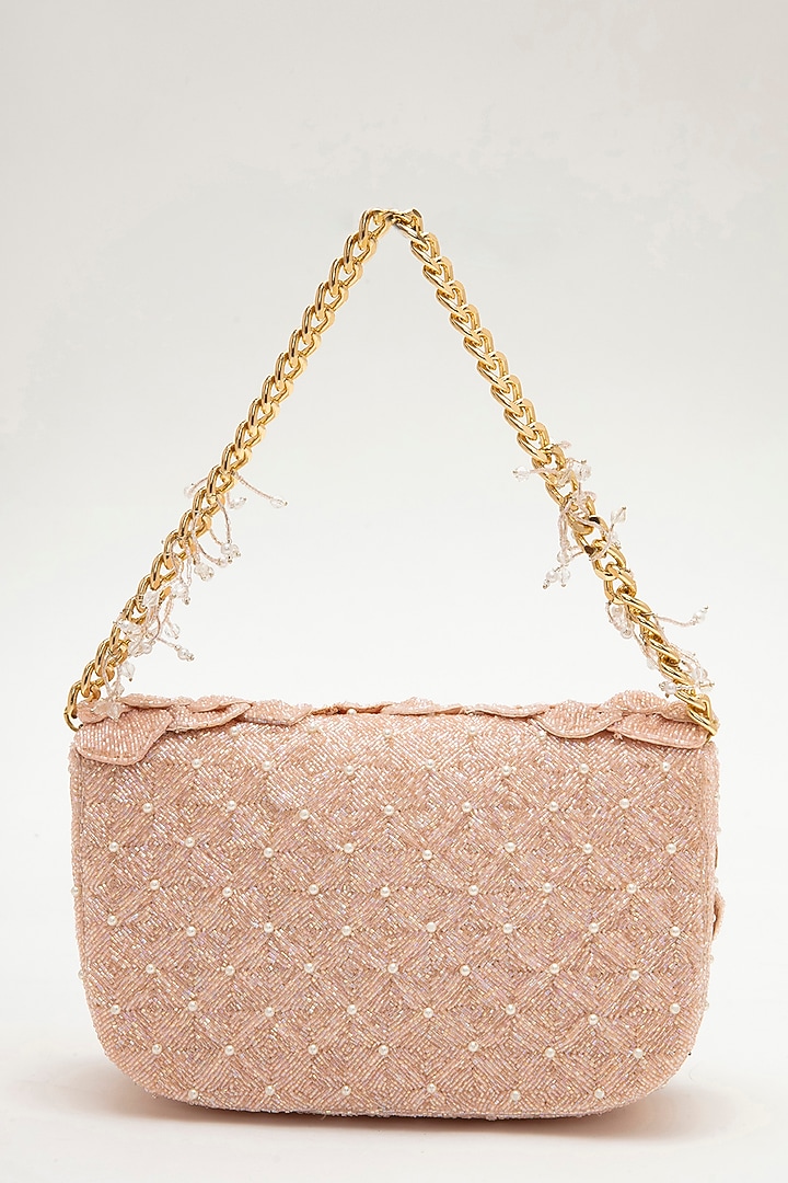 Blush Suede Hand Embroidered Clutch by Doux Amour at Pernia's Pop Up Shop