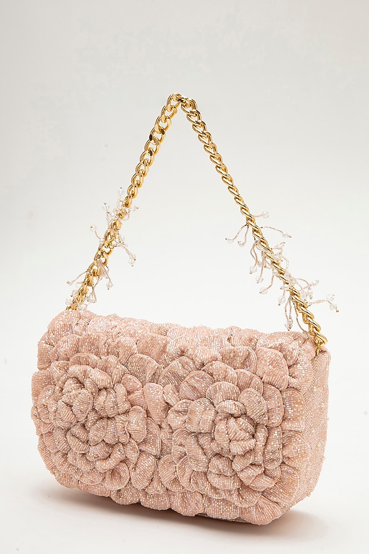 Blush Suede Hand Embroidered Clutch by Doux Amour at Pernia's Pop Up Shop