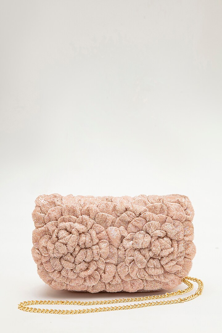 Blush Suede Hand Embroidered Clutch by Doux Amour at Pernia's Pop Up Shop