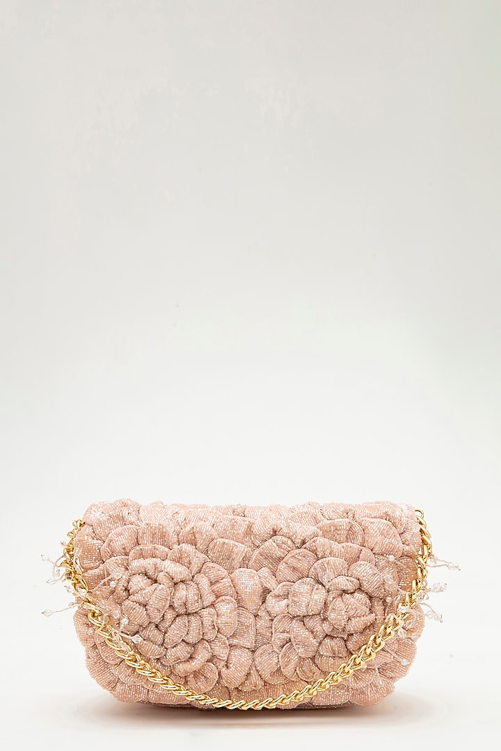 Blush Suede Hand Embroidered Clutch by Doux Amour at Pernia's Pop Up Shop