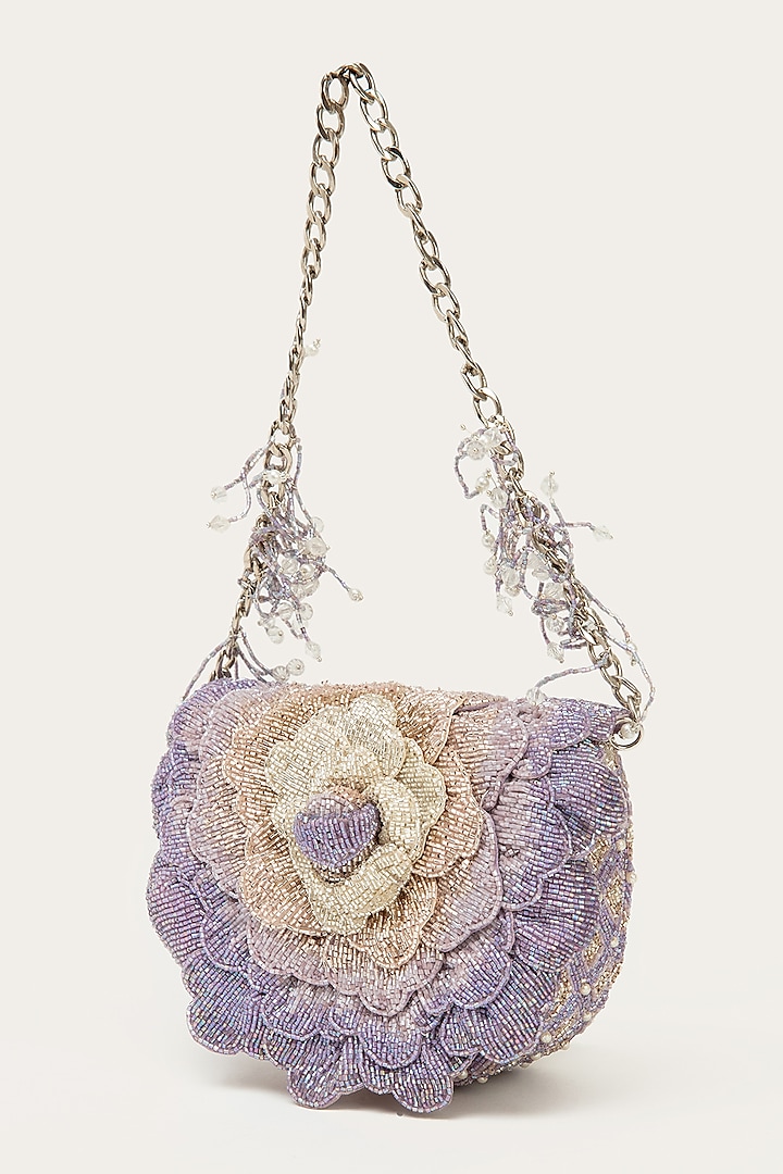 Lavender Suede Hand Embroidered Clutch by Doux Amour