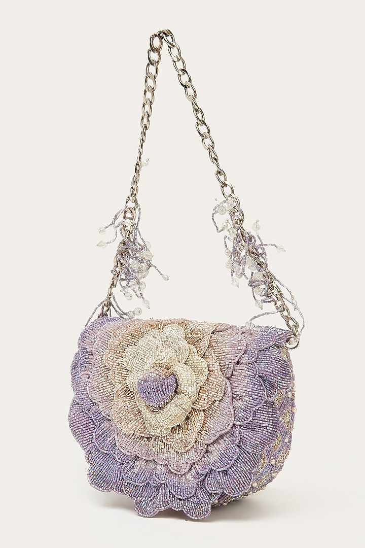 Lavender Suede Hand Embroidered Clutch by Doux Amour at Pernia's Pop Up Shop