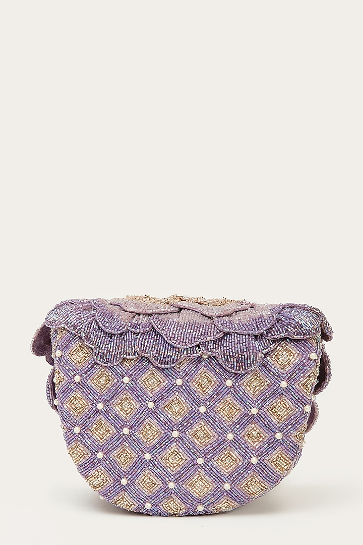 Lavender Suede Hand Embroidered Clutch by Doux Amour at Pernia's Pop Up Shop