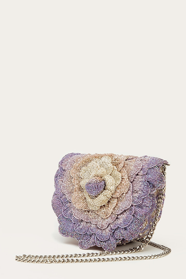 Lavender Suede Hand Embroidered Clutch by Doux Amour at Pernia's Pop Up Shop