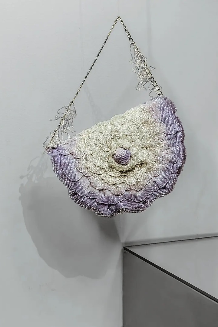 Lavender Suede Hand Embroidered Clutch by Doux Amour at Pernia's Pop Up Shop