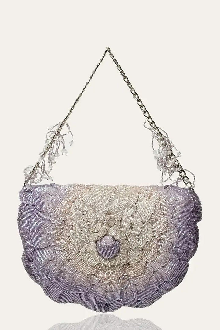 Lavender Suede Hand Embroidered Clutch by Doux Amour at Pernia's Pop Up Shop