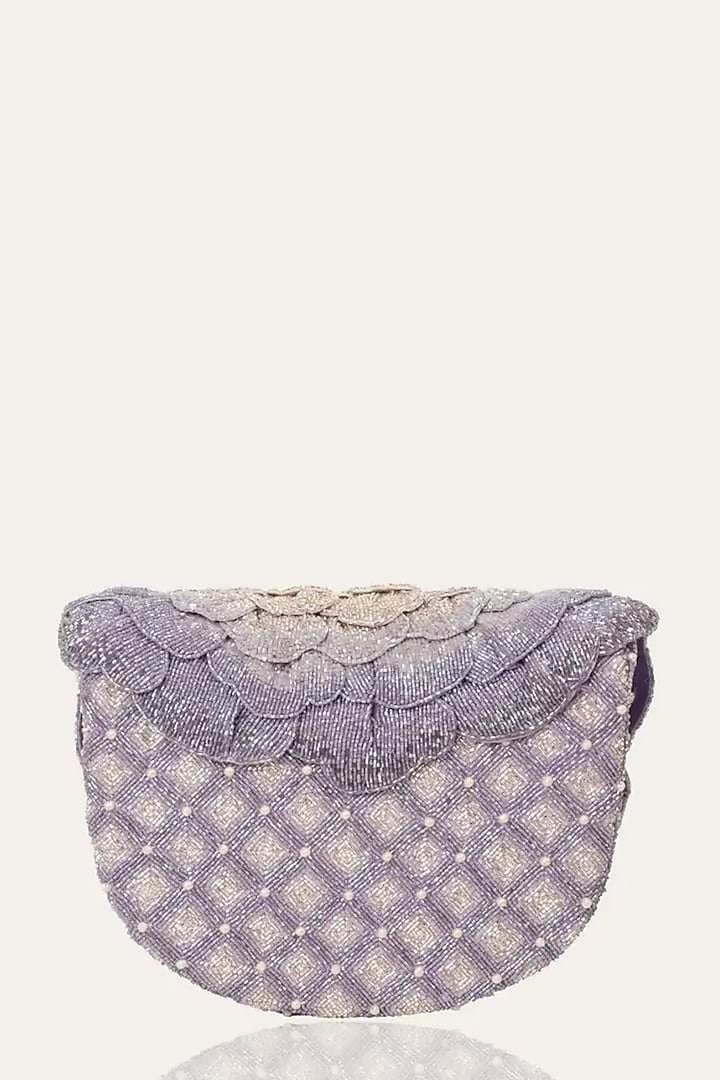 Lavender Suede Hand Embroidered Clutch by Doux Amour at Pernia's Pop Up Shop