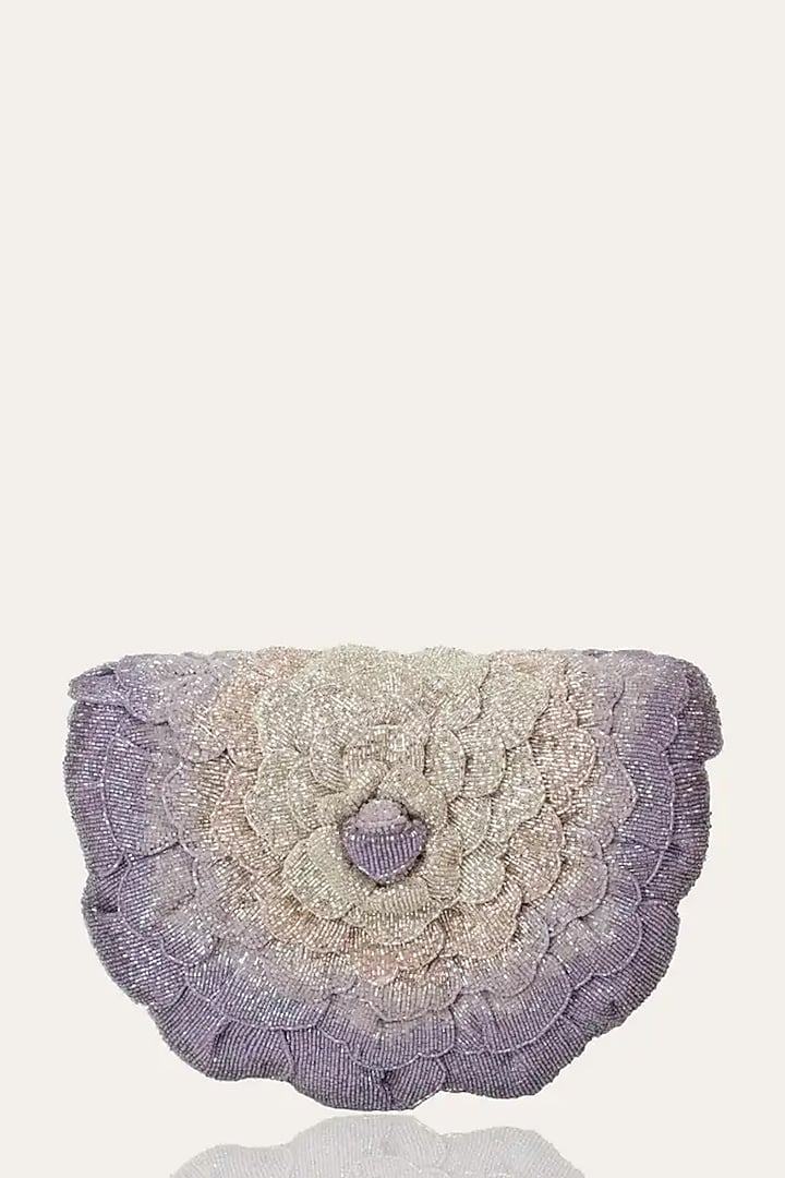Lavender Suede Hand Embroidered Clutch by Doux Amour at Pernia's Pop Up Shop