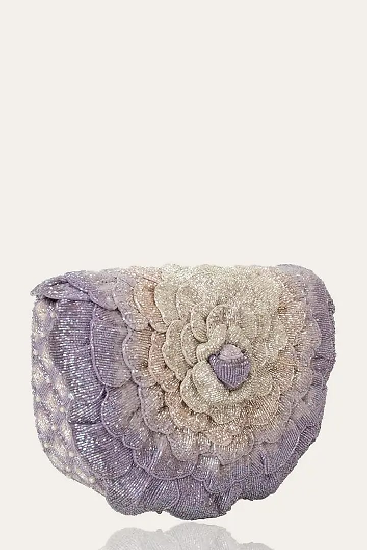Lavender Suede Hand Embroidered Clutch by Doux Amour at Pernia's Pop Up Shop