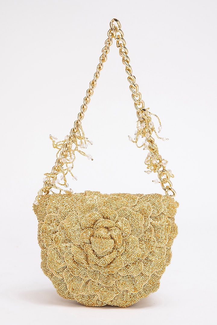 Gold Suede Hand Embroidered Clutch by Doux Amour at Pernia's Pop Up Shop