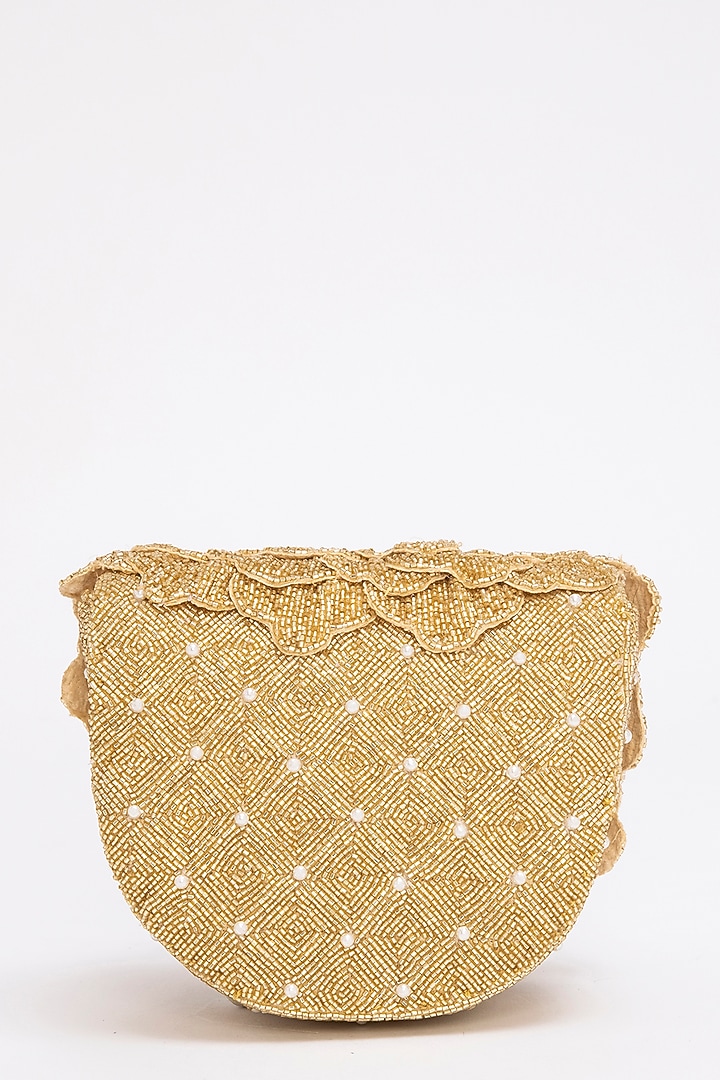 Gold Suede Hand Embroidered Clutch by Doux Amour at Pernia's Pop Up Shop