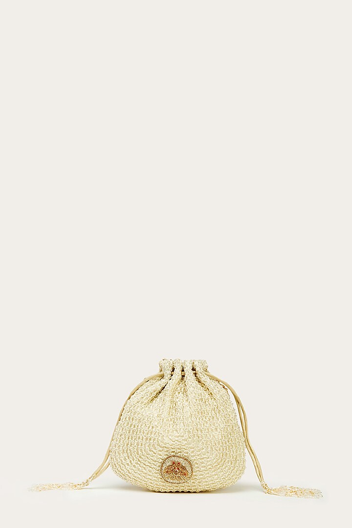 Ivory Suede Hand Embroidered Potli by Doux Amour at Pernia's Pop Up Shop