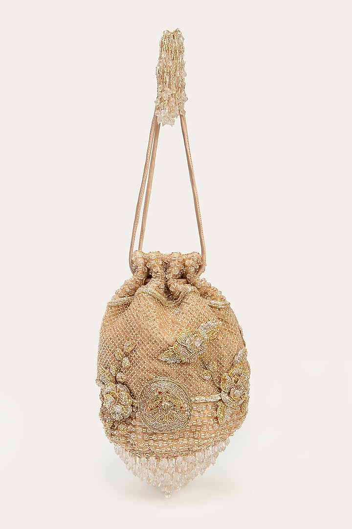 Rose Gold Suede Hand Embroidered Potli by Doux Amour at Pernia's Pop Up Shop