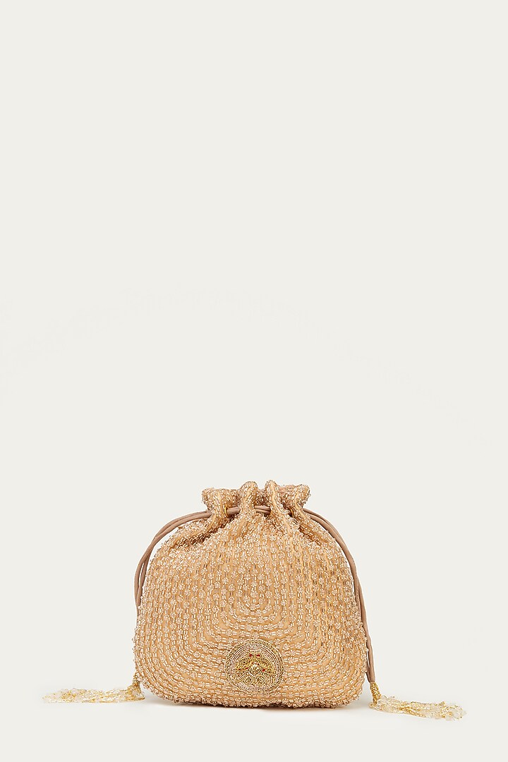 Rose Gold Suede Bead Hand Embroidered Potli by Doux Amour at Pernia's Pop Up Shop