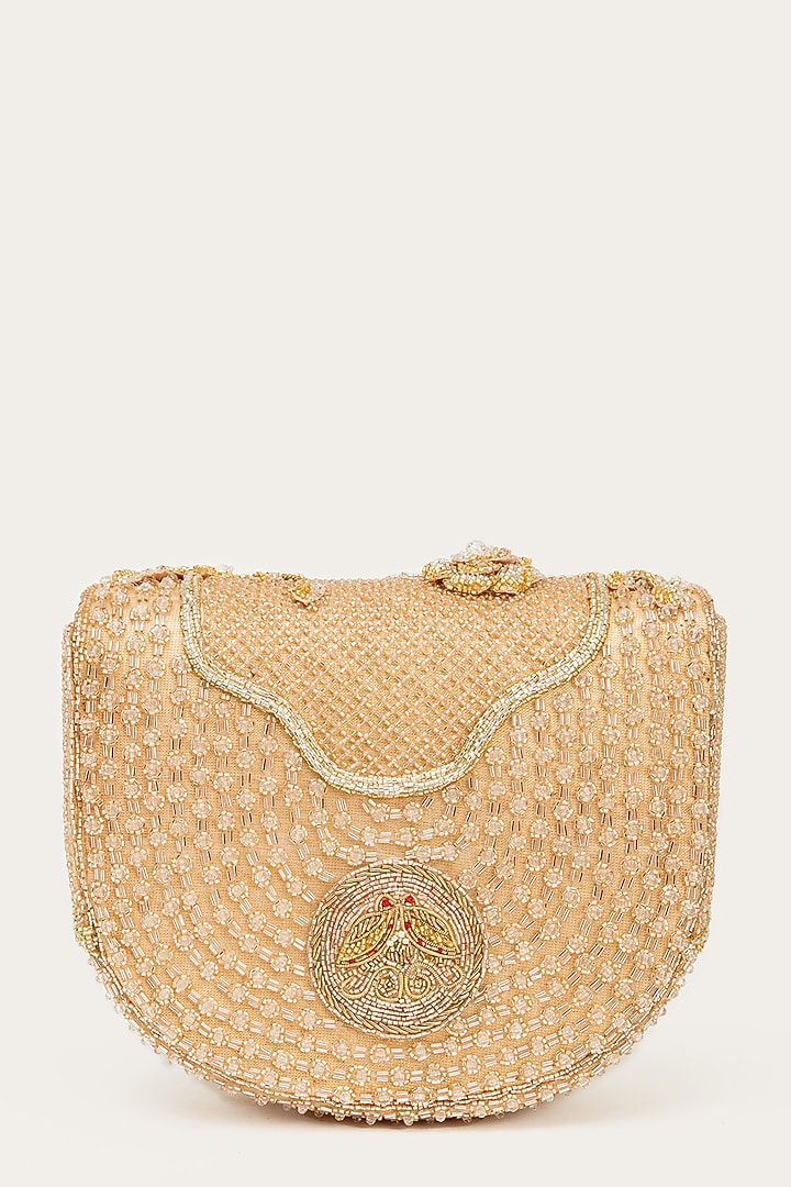 Rose Gold Suede Bead Hand Embroidered Clutch by Doux Amour at Pernia's Pop Up Shop