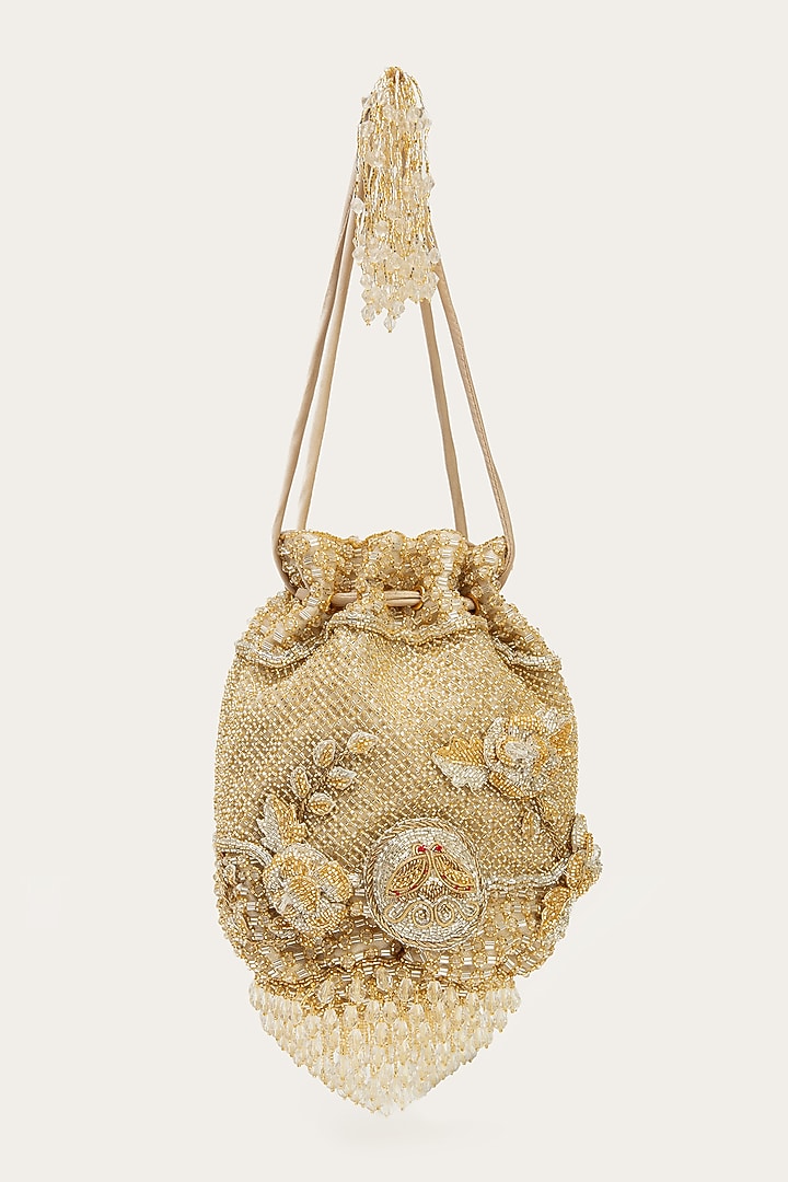 Gold Silver Suede Bead Hand Embroidered Potli by Doux Amour at Pernia's Pop Up Shop