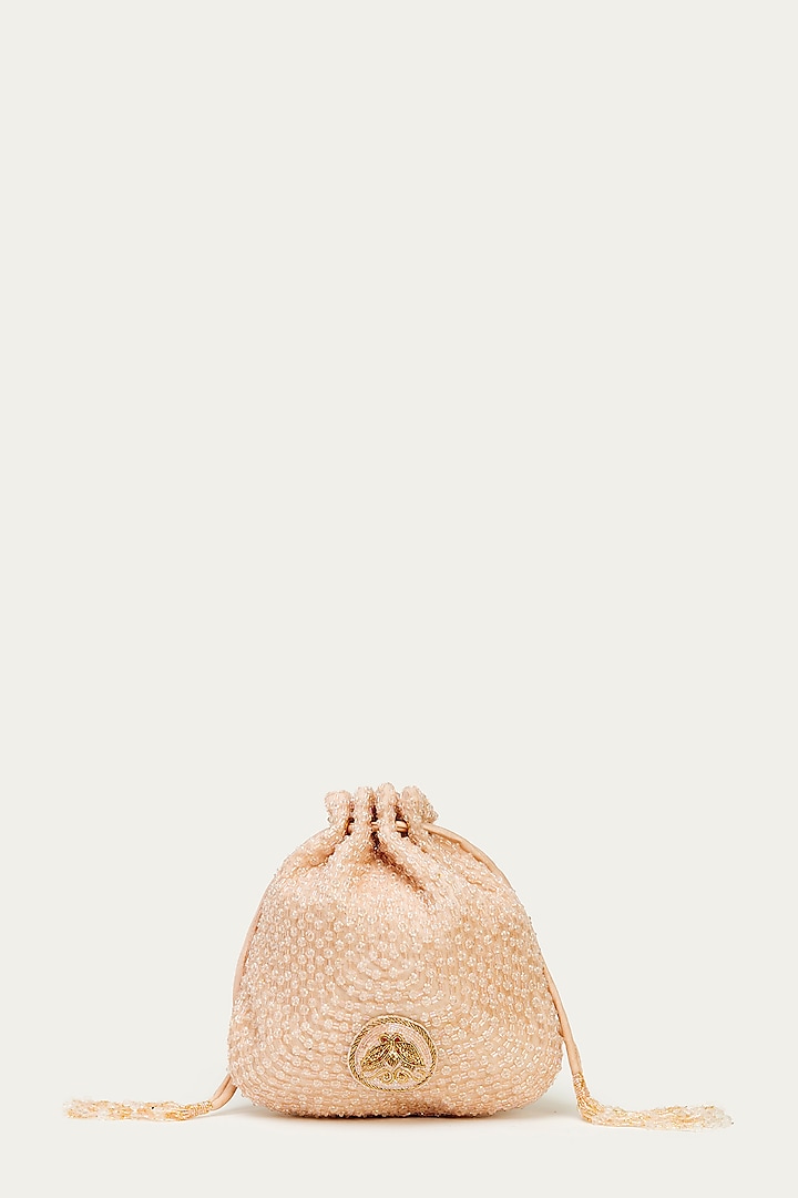 Powder Pink Suede Bead Hand Embroidered Potli by Doux Amour at Pernia's Pop Up Shop