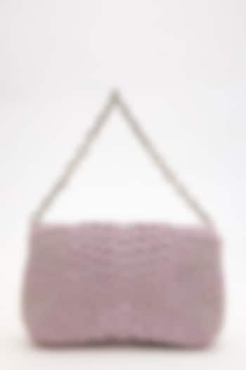Lilac Suede Bead Hand Embroidered Clutch by Doux Amour