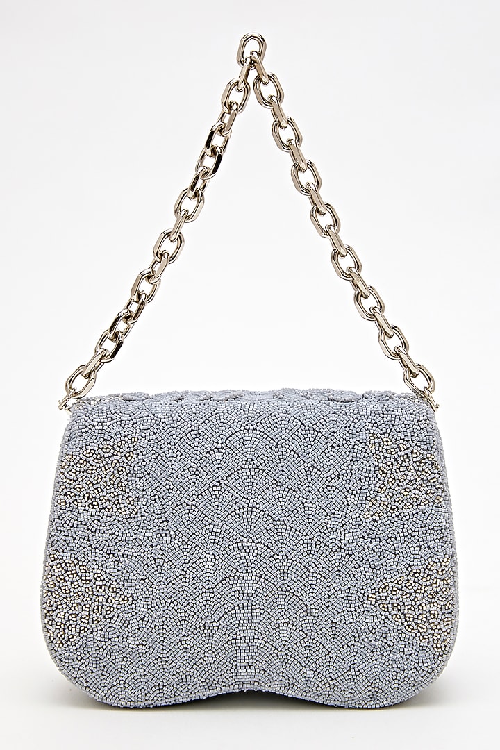 Coin Grey Suede Bead Hand Embroidered Clutch by Doux Amour at Pernia's Pop Up Shop