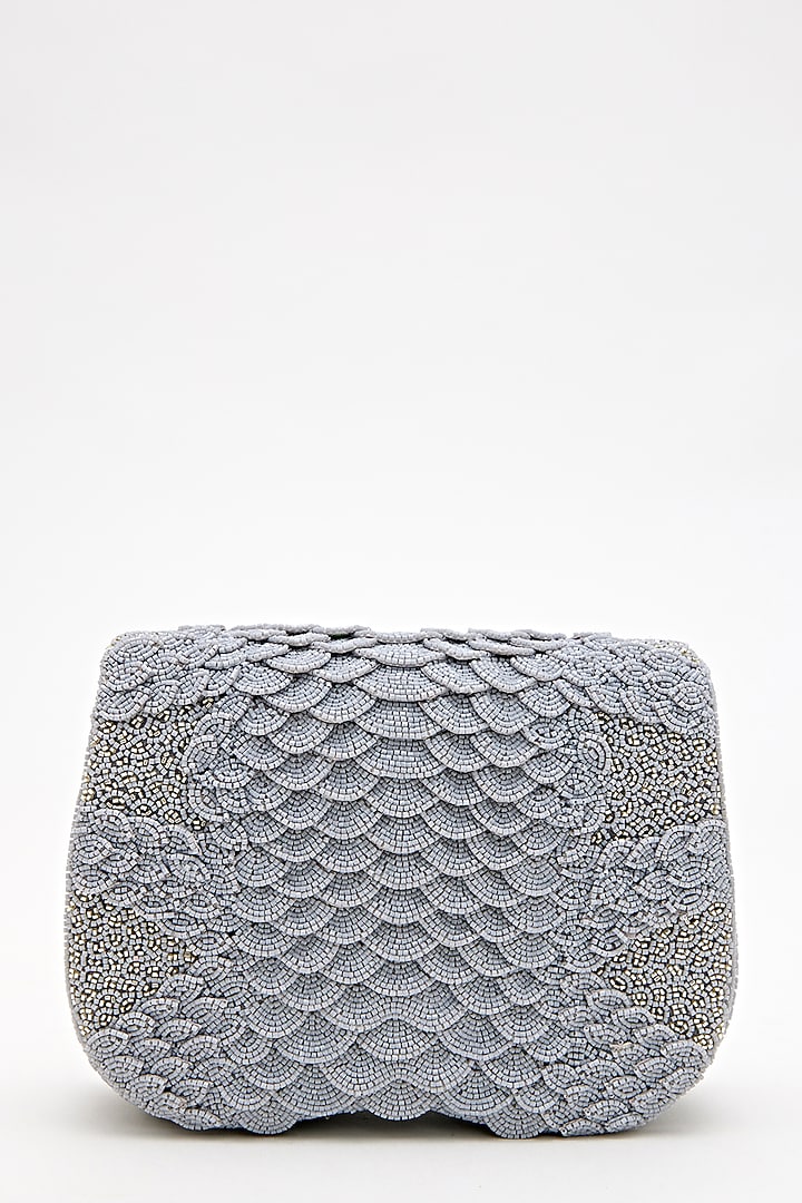 Coin Grey Suede Bead Hand Embroidered Clutch by Doux Amour at Pernia's Pop Up Shop