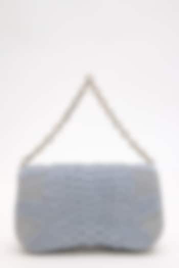 Coin Grey Suede Bead Hand Embroidered Clutch by Doux Amour