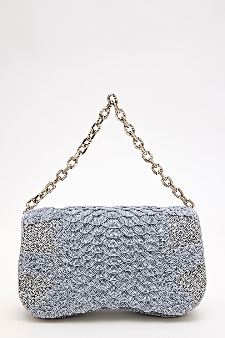 Coin Grey Suede Bead Hand Embroidered Clutch by Doux Amour at Pernia's Pop Up Shop