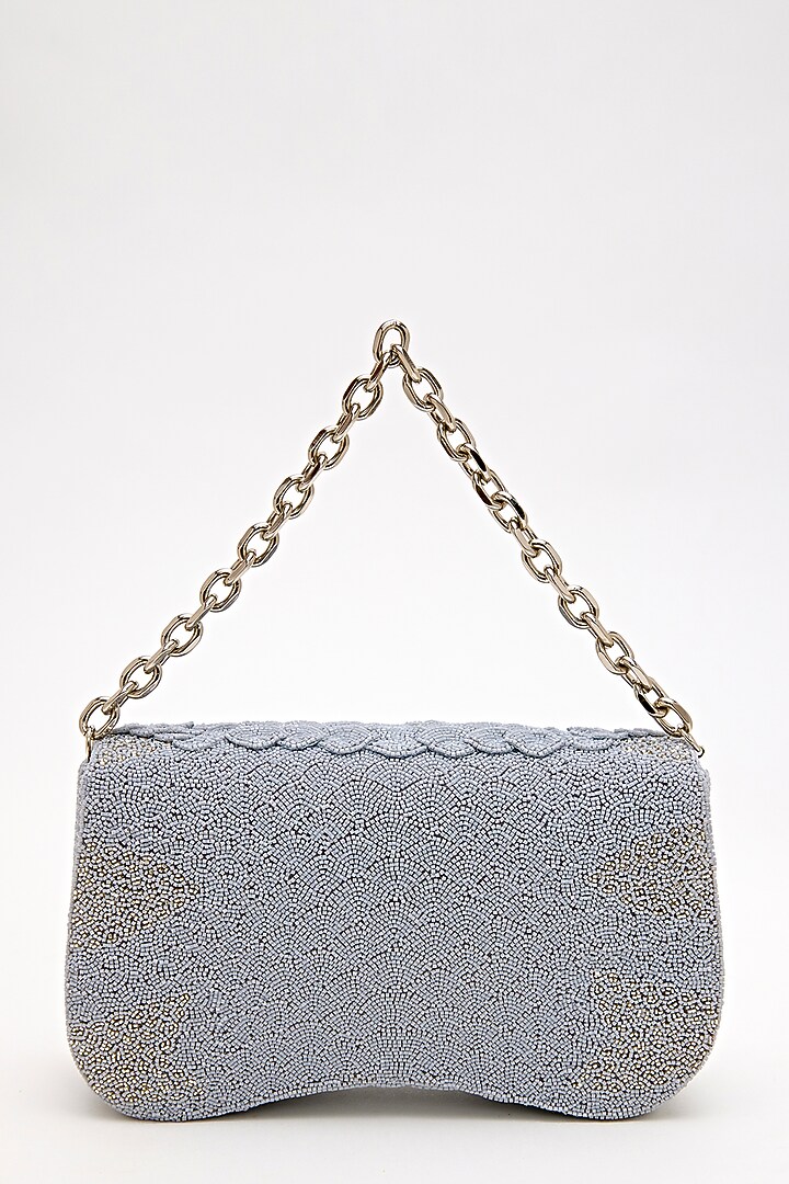 Coin Grey Suede Bead Hand Embroidered Clutch by Doux Amour at Pernia's Pop Up Shop