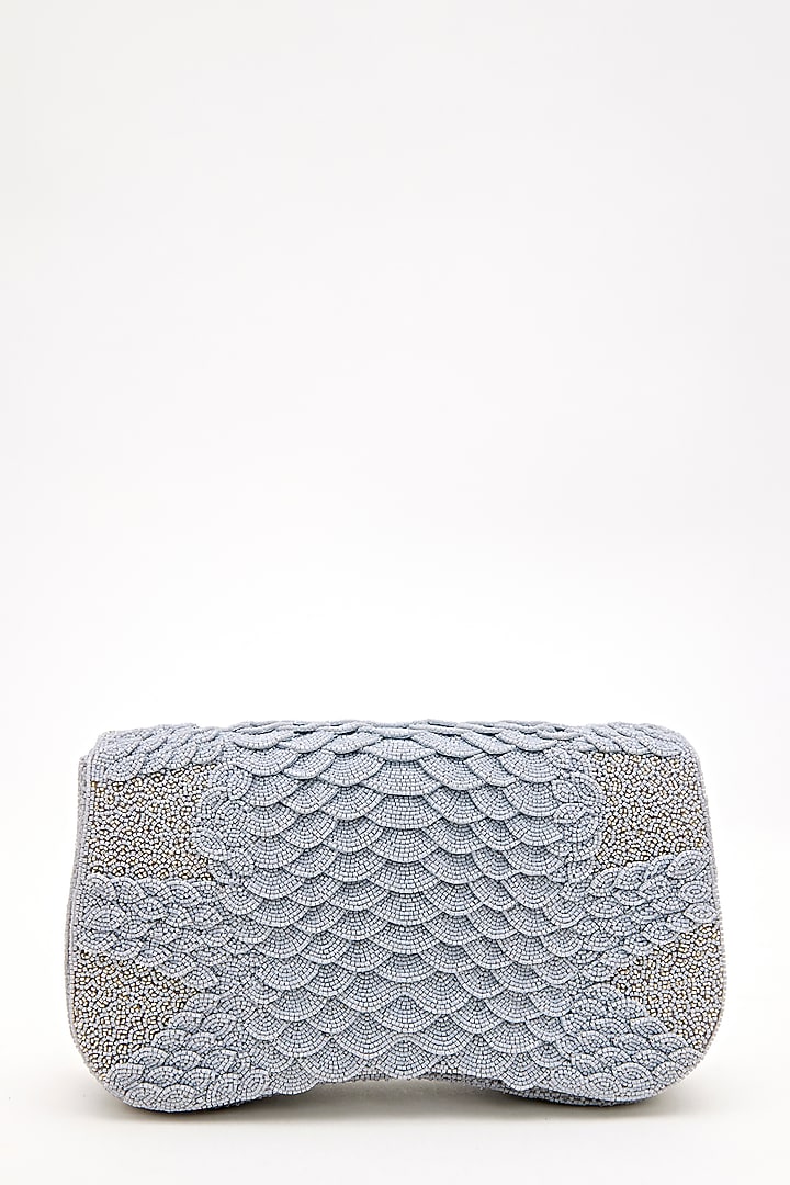 Coin Grey Suede Bead Hand Embroidered Clutch by Doux Amour at Pernia's Pop Up Shop