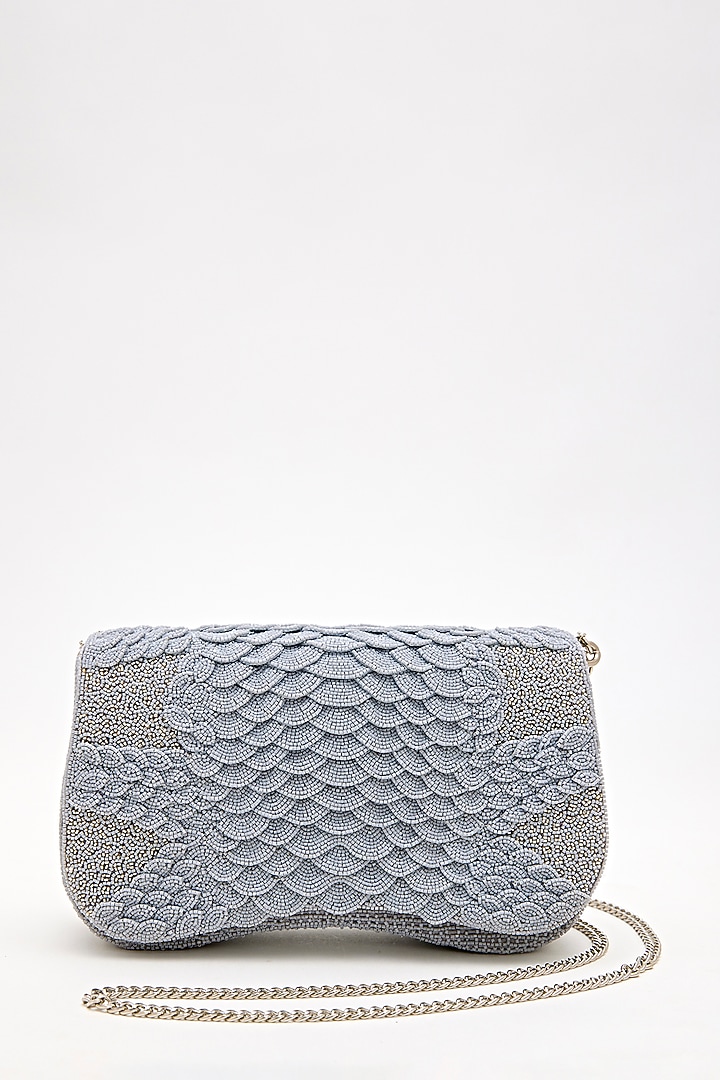 Coin Grey Suede Bead Hand Embroidered Clutch by Doux Amour at Pernia's Pop Up Shop