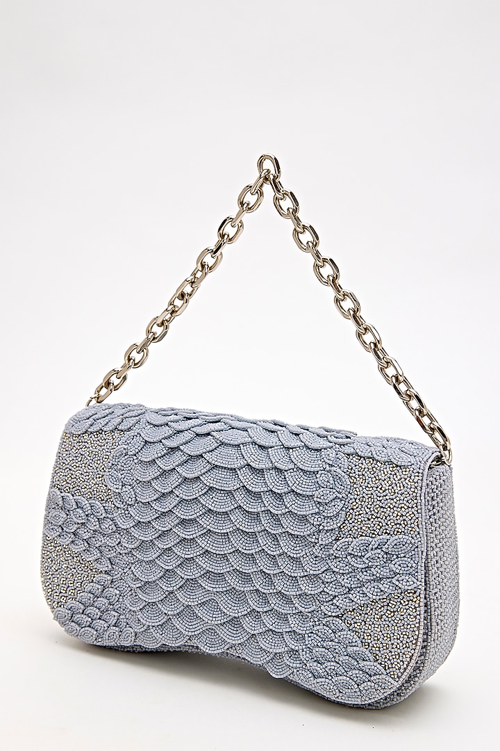 Coin Grey Suede Bead Hand Embroidered Clutch by Doux Amour at Pernia's Pop Up Shop
