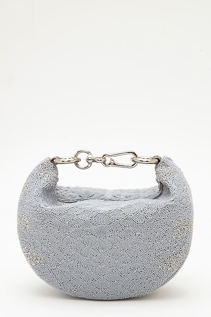 Coin Grey Suede Bead Hand Embroidered Clutch by Doux Amour at Pernia's Pop Up Shop