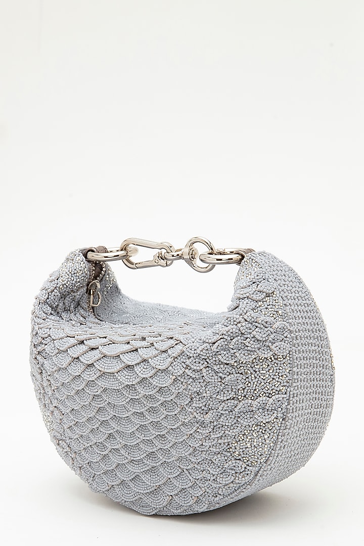 Coin Grey Suede Bead Hand Embroidered Clutch by Doux Amour at Pernia's Pop Up Shop